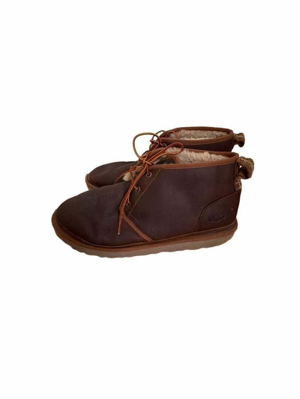UGG Neumel Chukka Utility Boots Men Brown Leather Sherpa Lined Lace Up Shoes